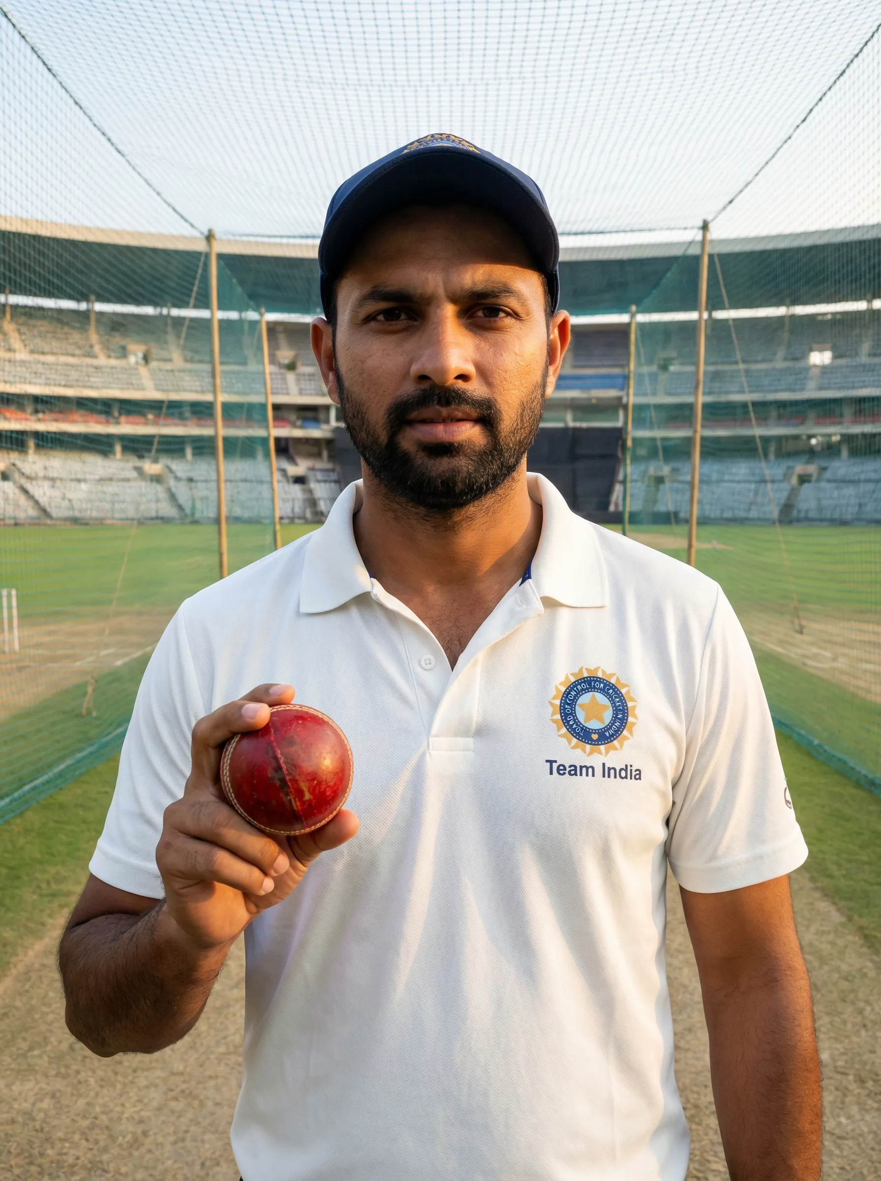 Cricket coach holding a ball at the practice nets